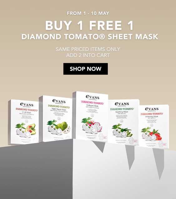 Enjoy buy 1 get 1 free deals on Diamond Tomato sheet masks this Mother's Day from 1 - 10 May